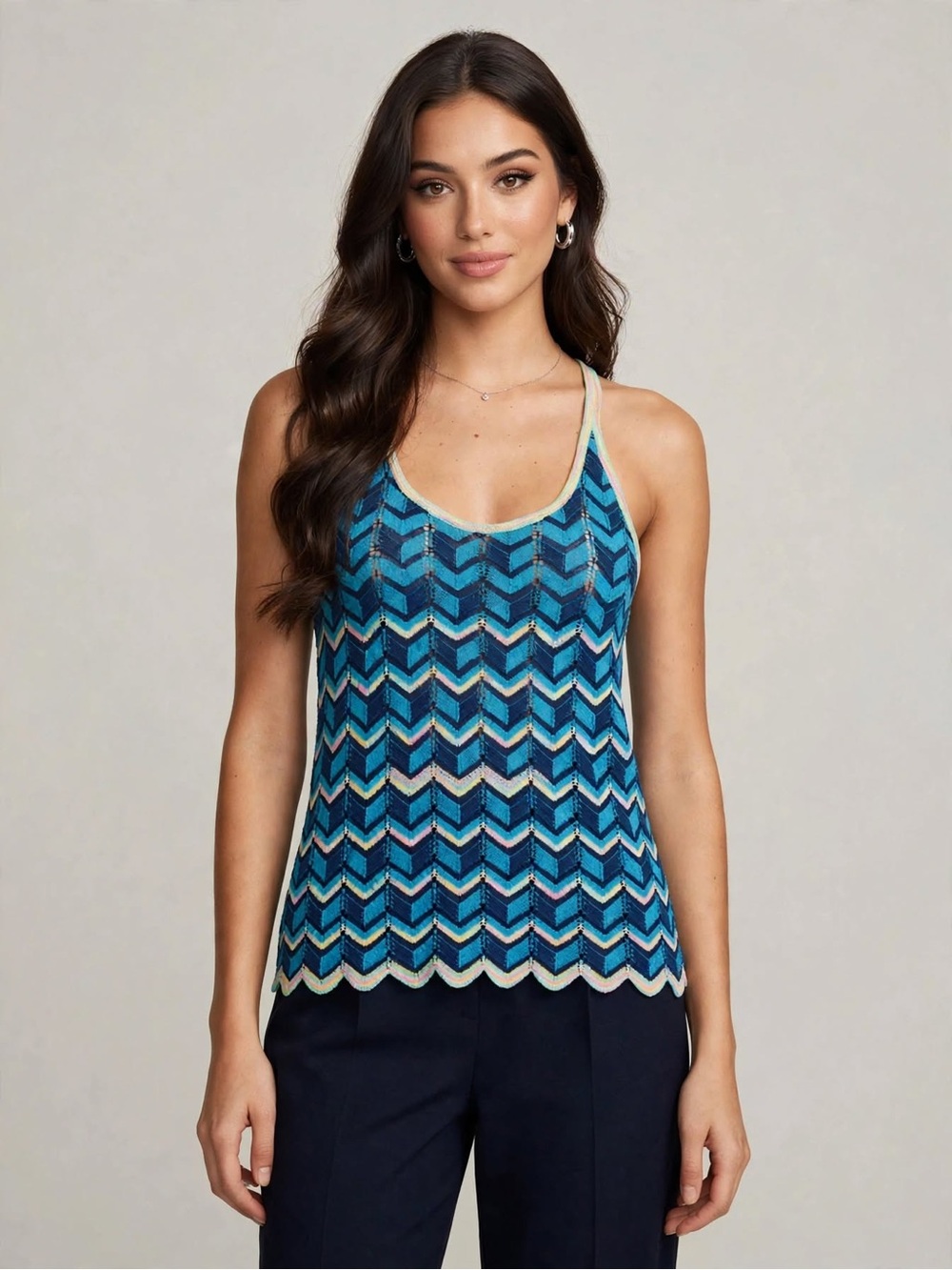 BCBGMaxAzria Emalynn Tank Top Chevron Knit Racerback M Blue Yellow Missoni NWOT